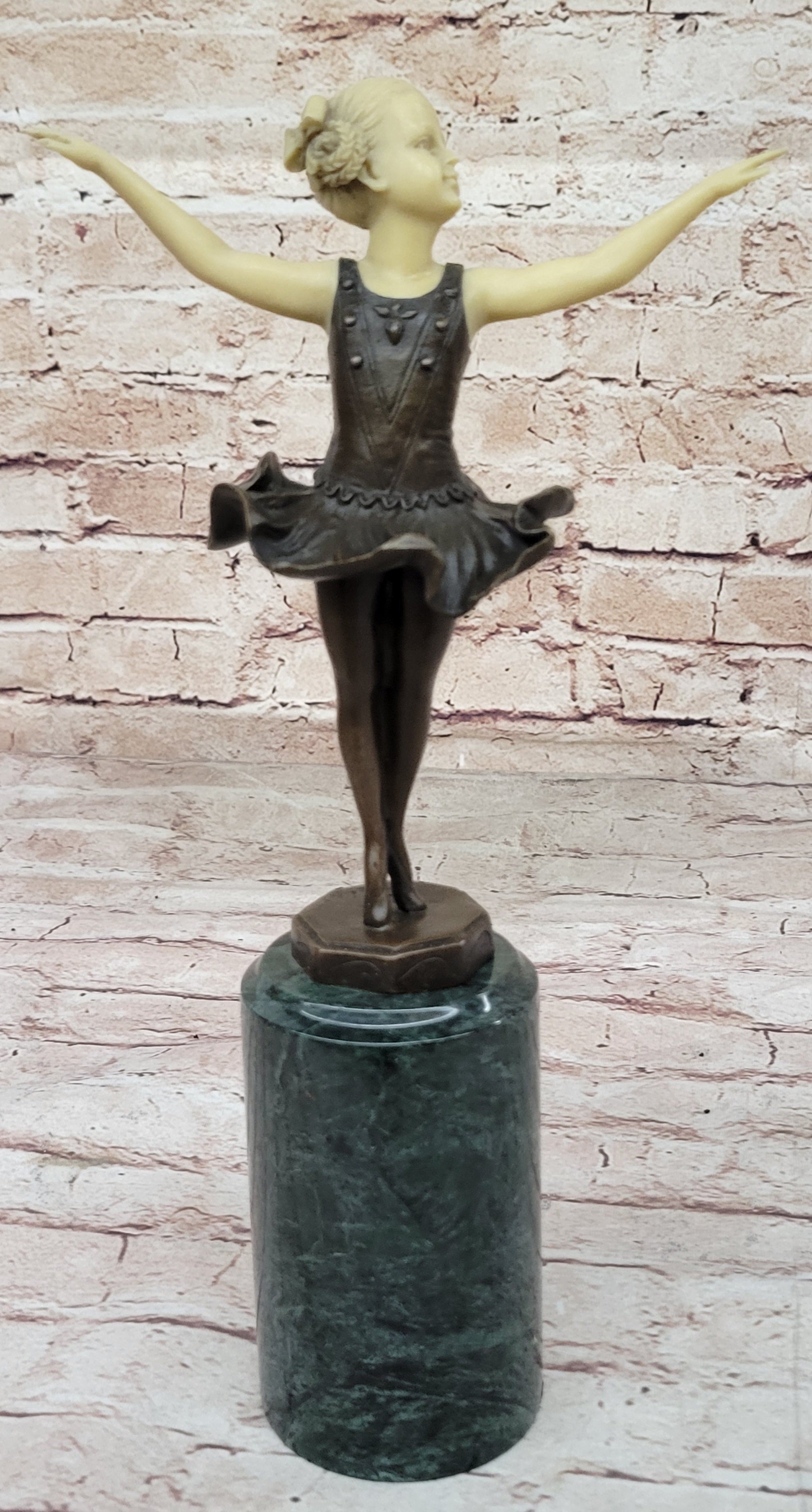 Bronze & Resin Sculpture of Young Ballerina on Marble Base