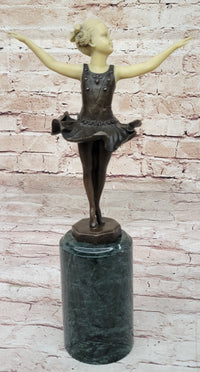 Bronze & Resin Sculpture of Young Ballerina on Marble Base