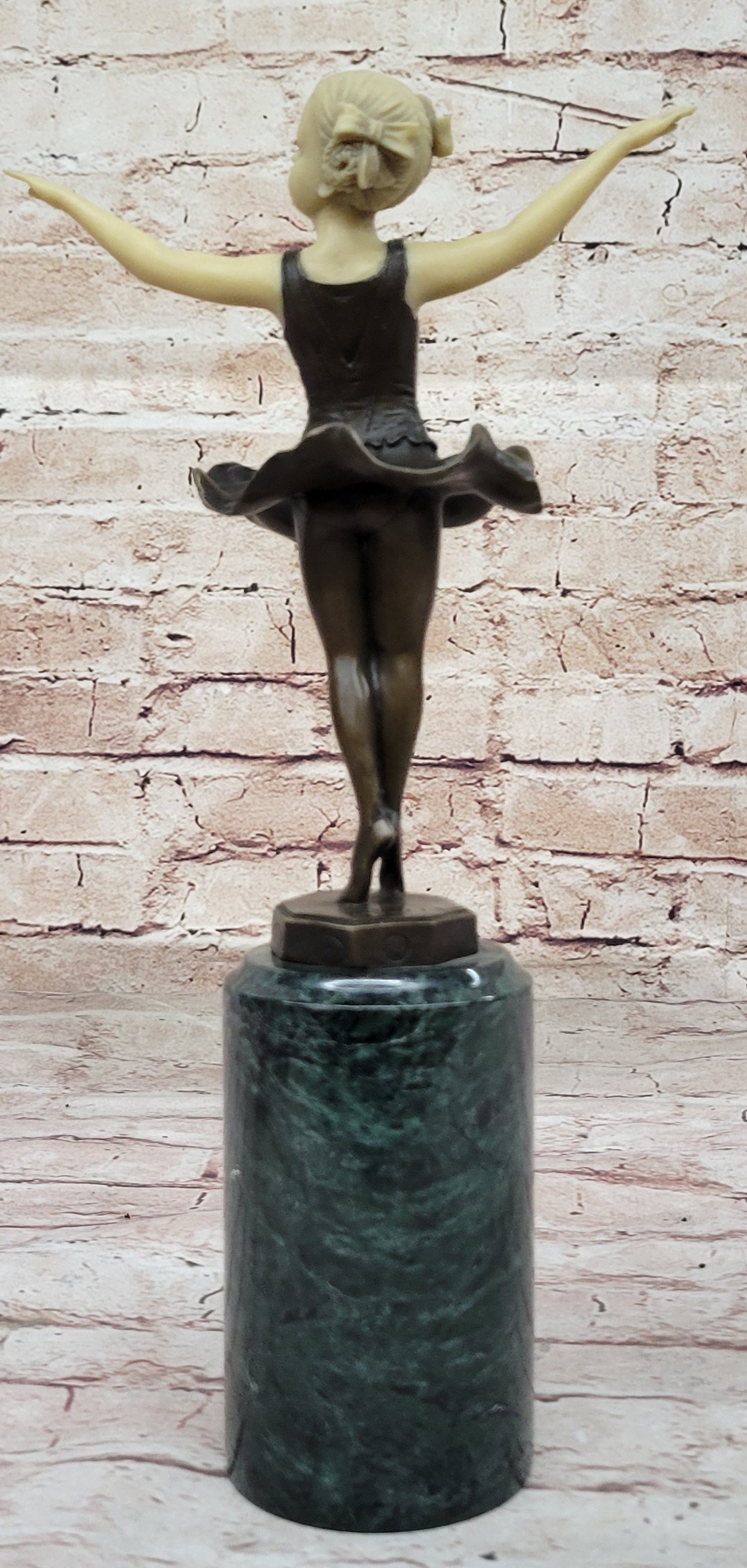 Bronze & Resin Sculpture of Young Ballerina on Marble Base