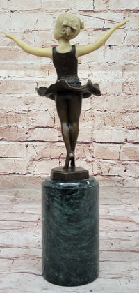 Bronze & Resin Sculpture of Young Ballerina on Marble Base