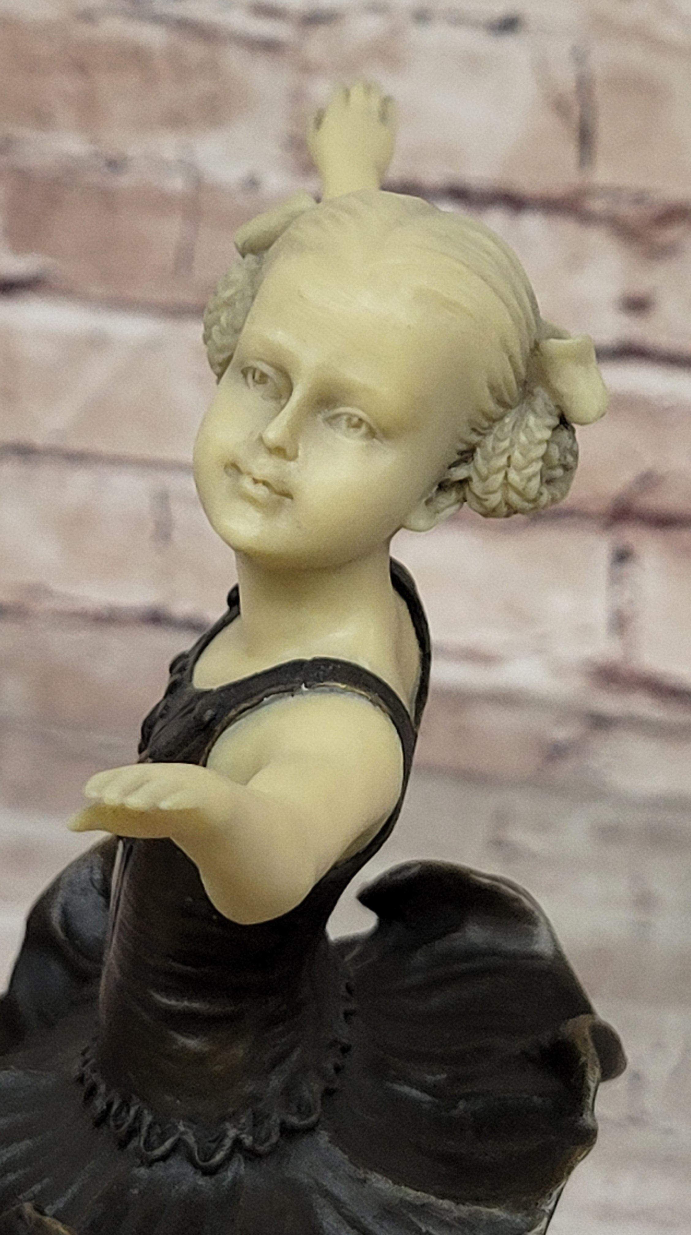 Bronze & Resin Sculpture of Young Ballerina on Marble Base