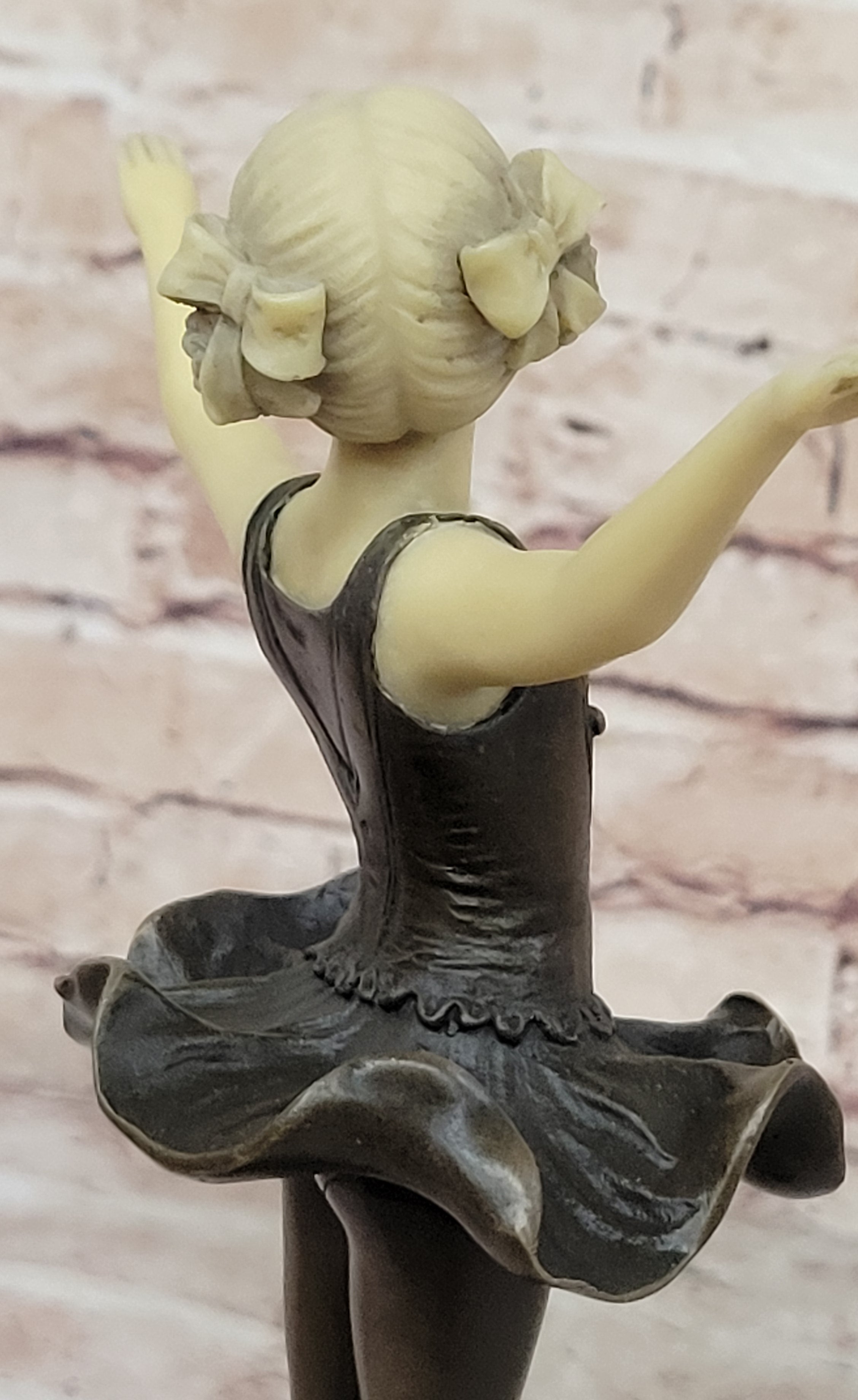 Bronze & Resin Sculpture of Young Ballerina on Marble Base