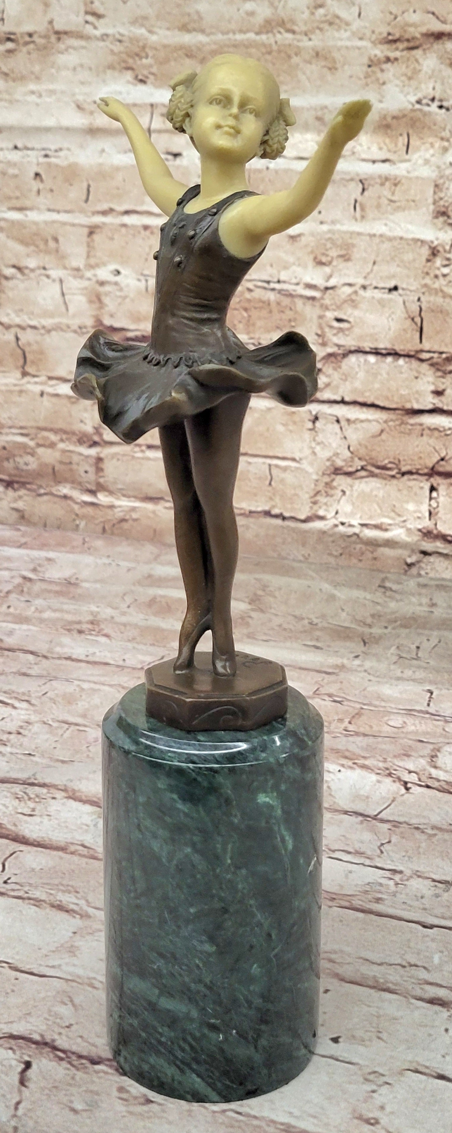 Bronze & Resin Sculpture of Young Ballerina on Marble Base