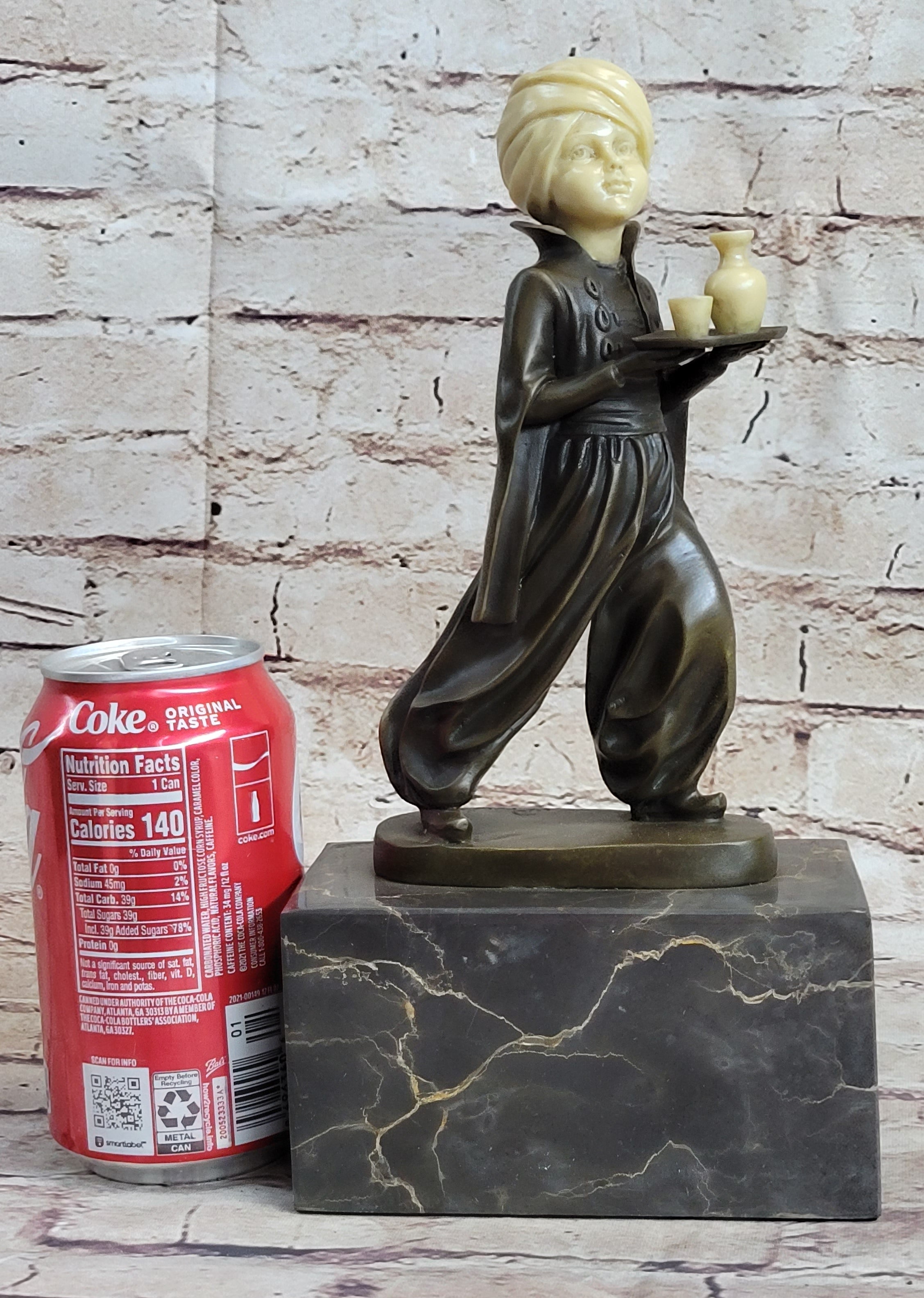 Young Arab or Indian Servant Boy in Turban Bronze Sculpture