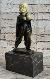 Young Arab or Indian Servant Boy in Turban Bronze Sculpture