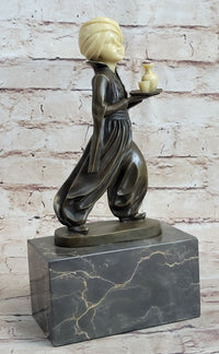 Young Arab or Indian Servant Boy in Turban Bronze Sculpture
