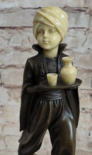 Young Arab or Indian Servant Boy in Turban Bronze Sculpture