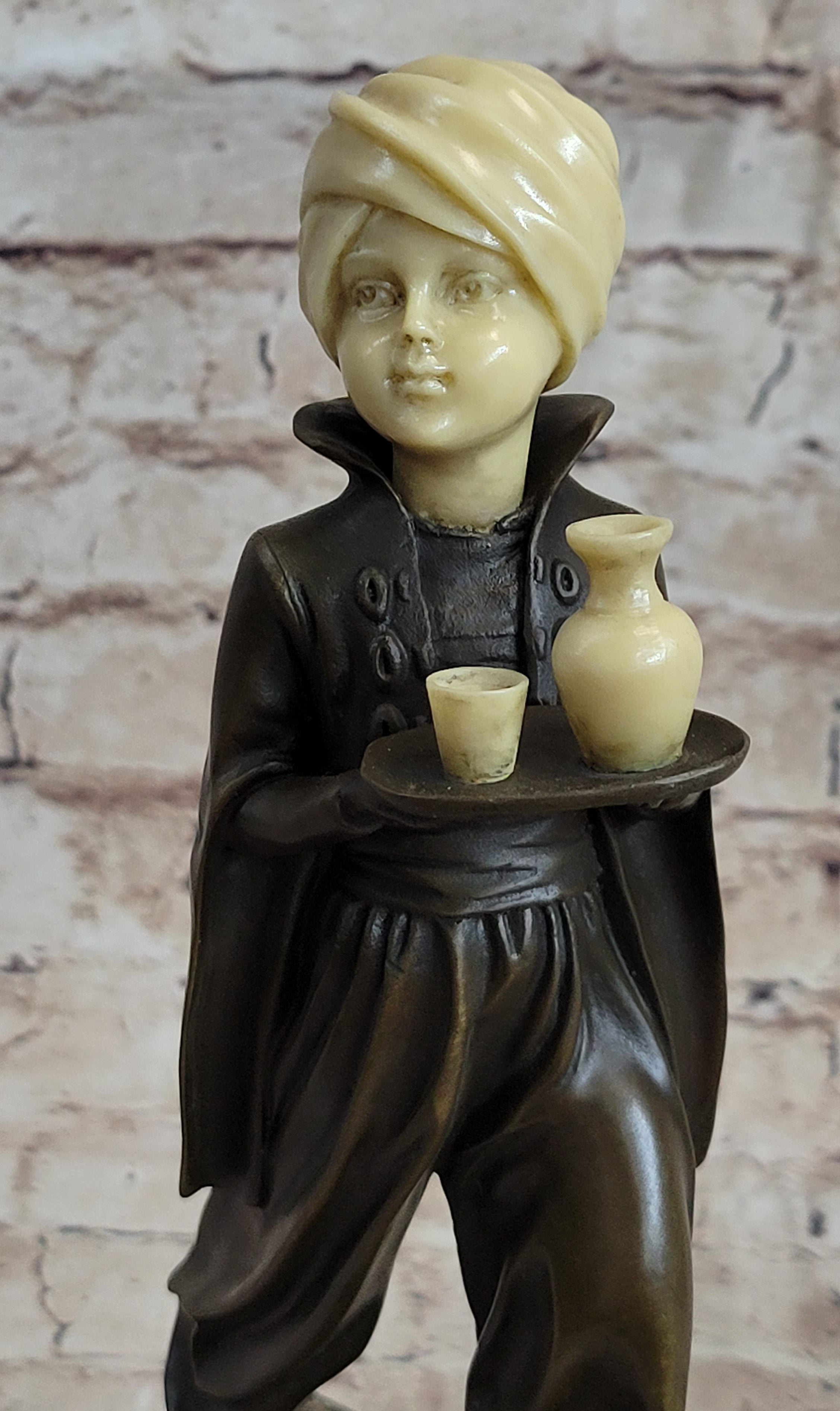 Young Arab or Indian Servant Boy in Turban Bronze Sculpture