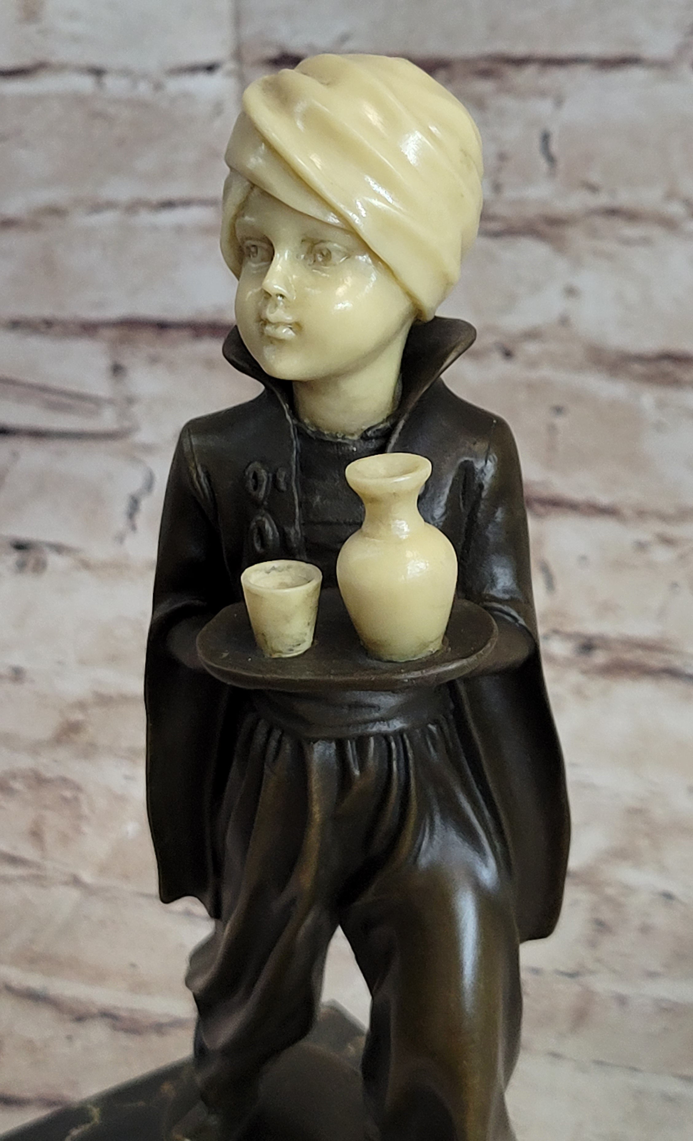 Young Arab or Indian Servant Boy in Turban Bronze Sculpture