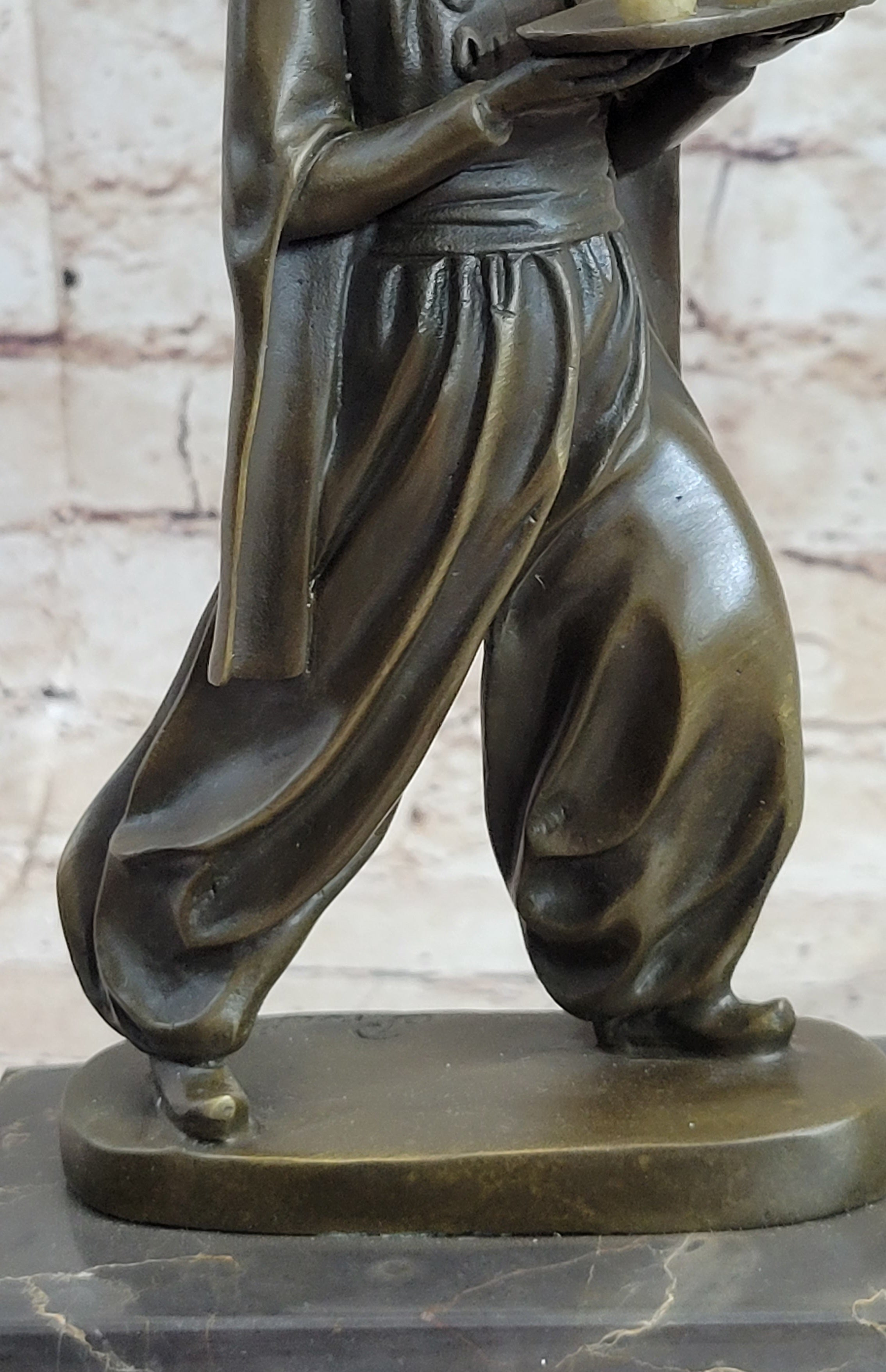 Young Arab or Indian Servant Boy in Turban Bronze Sculpture