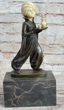 Young Arab or Indian Servant Boy in Turban Bronze Sculpture