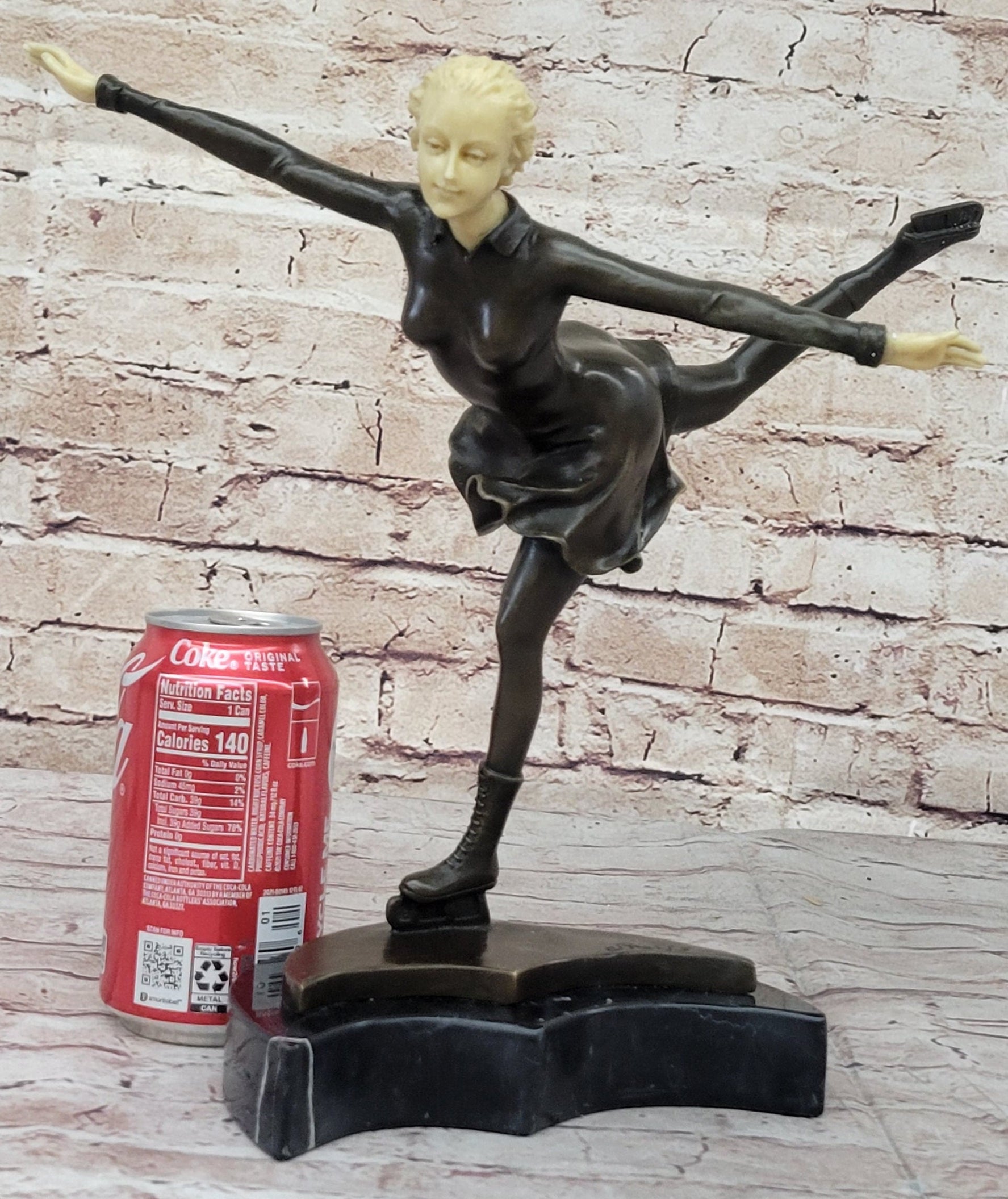 Ice Skater Hot Cast Bronze Female on Marble Base