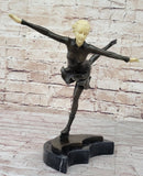 Ice Skater Hot Cast Bronze Female on Marble Base