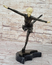 Ice Skater Hot Cast Bronze Female on Marble Base