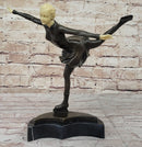 Ice Skater Hot Cast Bronze Female on Marble Base