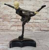Ice Skater Hot Cast Bronze Female on Marble Base