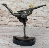 Ice Skater Hot Cast Bronze Female on Marble Base