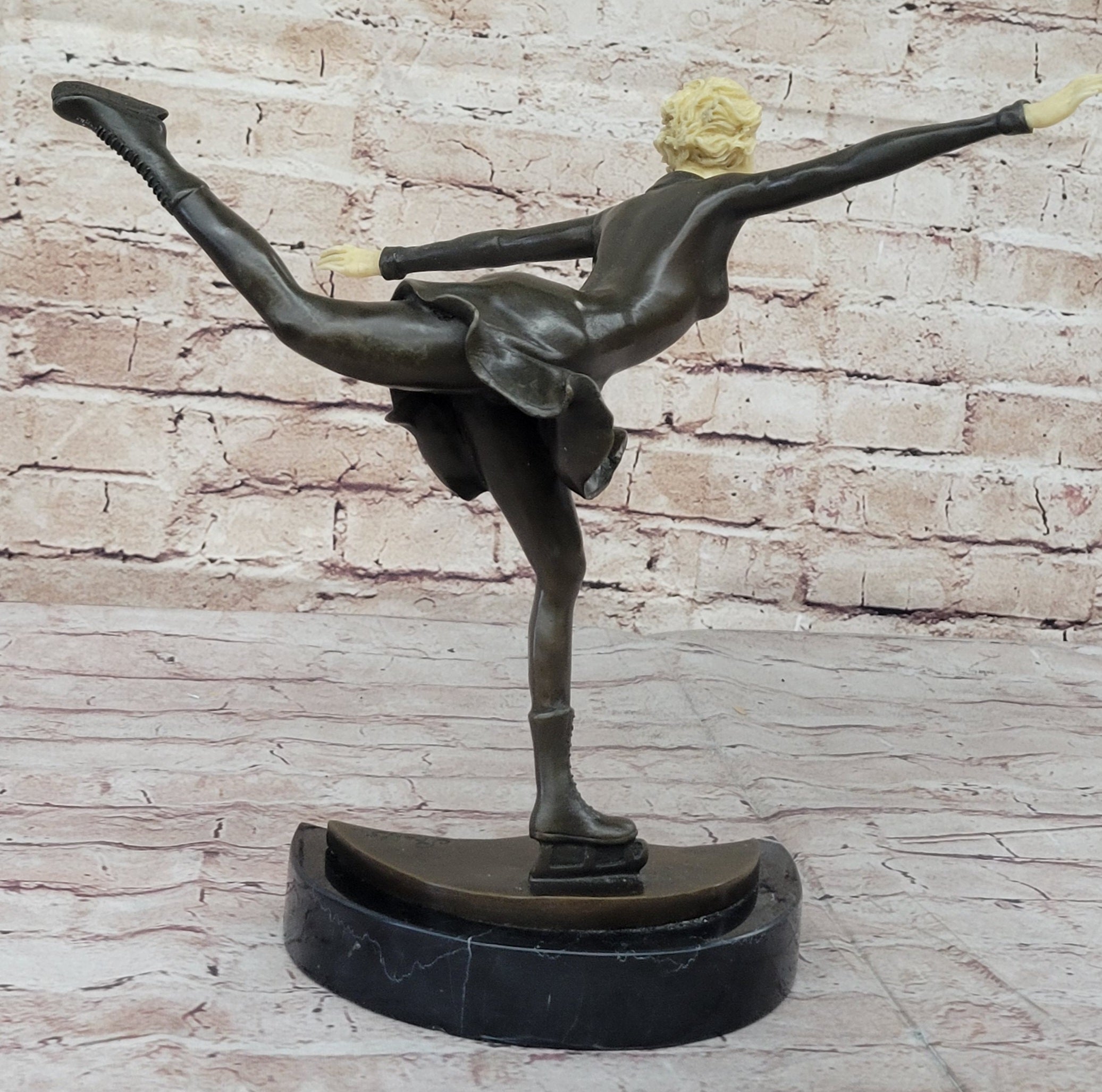 Ice Skater Hot Cast Bronze Female on Marble Base