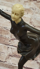 Ice Skater Hot Cast Bronze Female on Marble Base