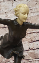 Ice Skater Hot Cast Bronze Female on Marble Base