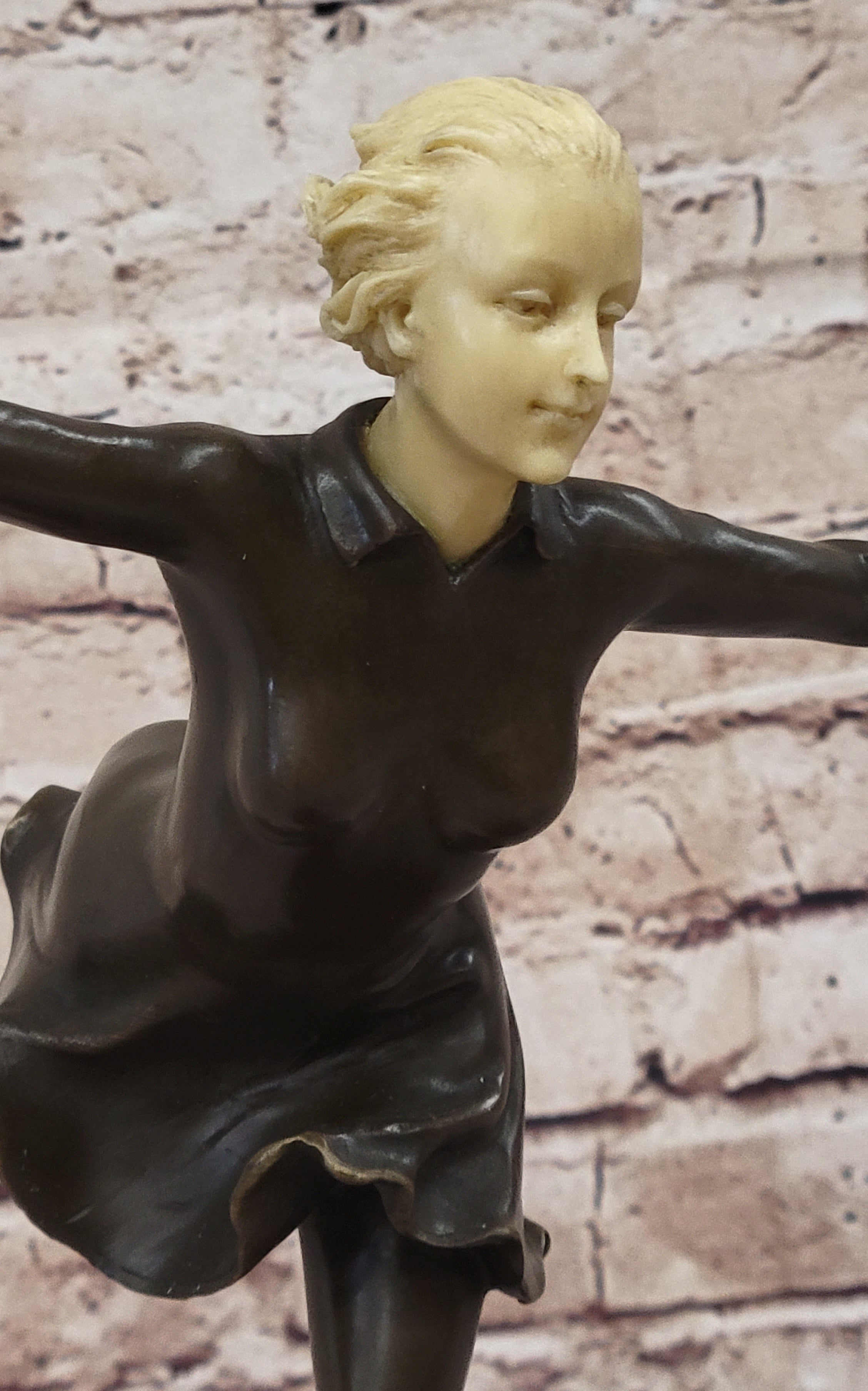 Ice Skater Hot Cast Bronze Female on Marble Base