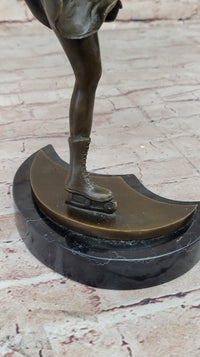 Ice Skater Hot Cast Bronze Female on Marble Base