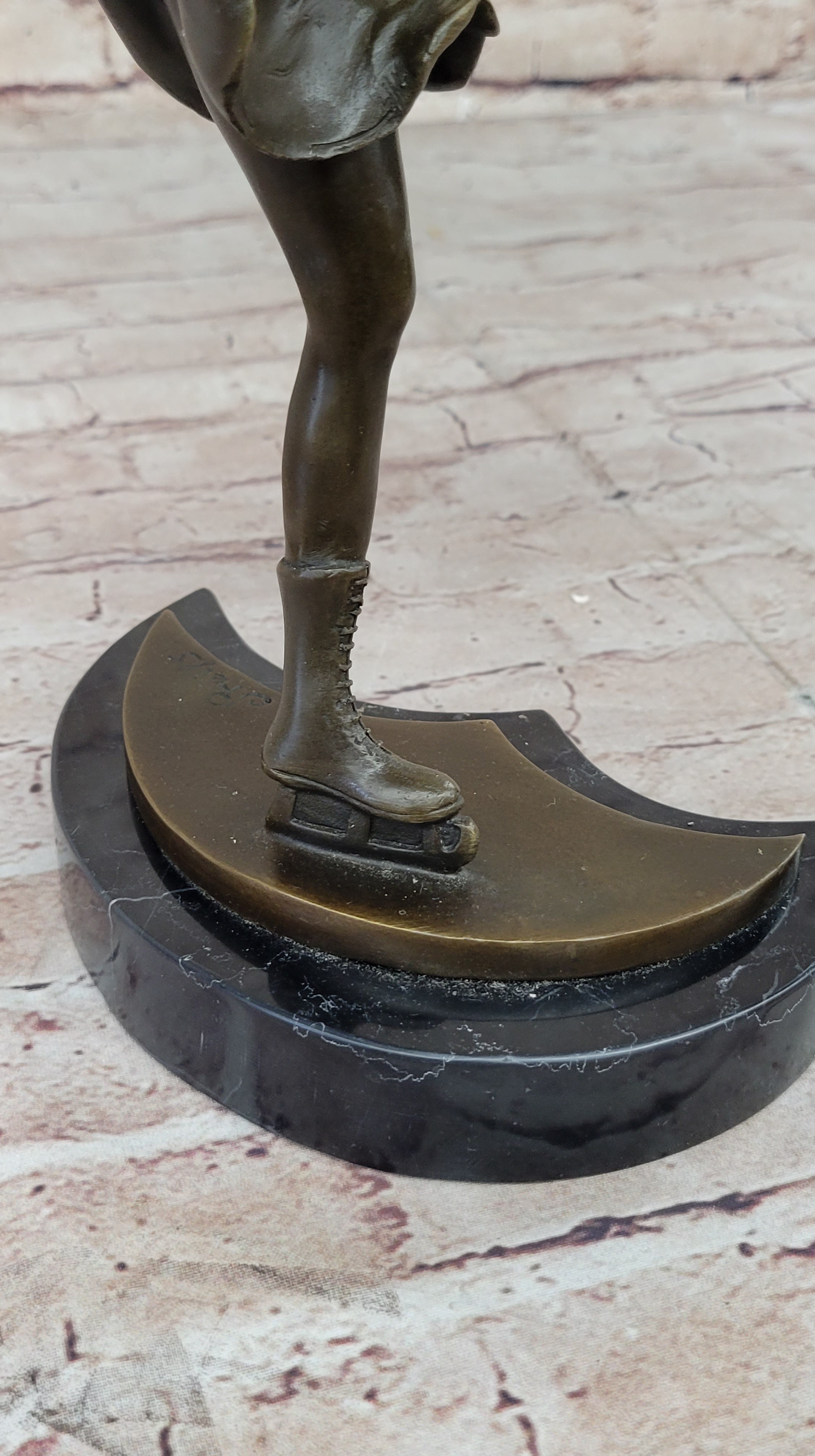 Ice Skater Hot Cast Bronze Female on Marble Base