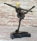 Ice Skater Hot Cast Bronze Female on Marble Base