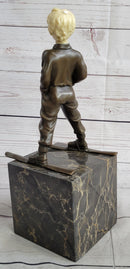 Little Boy on Skis Bronze Sculpture on Marble Base