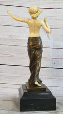 Topless Semi Nude Classical Bronze & Faux Bone Sculpture Statue Figure on Marble Base by Preiss