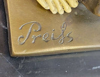 Topless Semi Nude Classical Bronze & Faux Bone Sculpture Statue Figure on Marble Base by Preiss