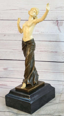 Topless Semi Nude Classical Bronze & Faux Bone Sculpture Statue Figure on Marble Base by Preiss