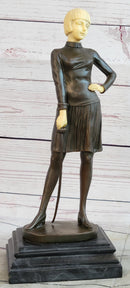 Hot Cast Bronze Female Fencer on Marble Base
