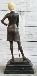 Hot Cast Bronze Female Fencer on Marble Base