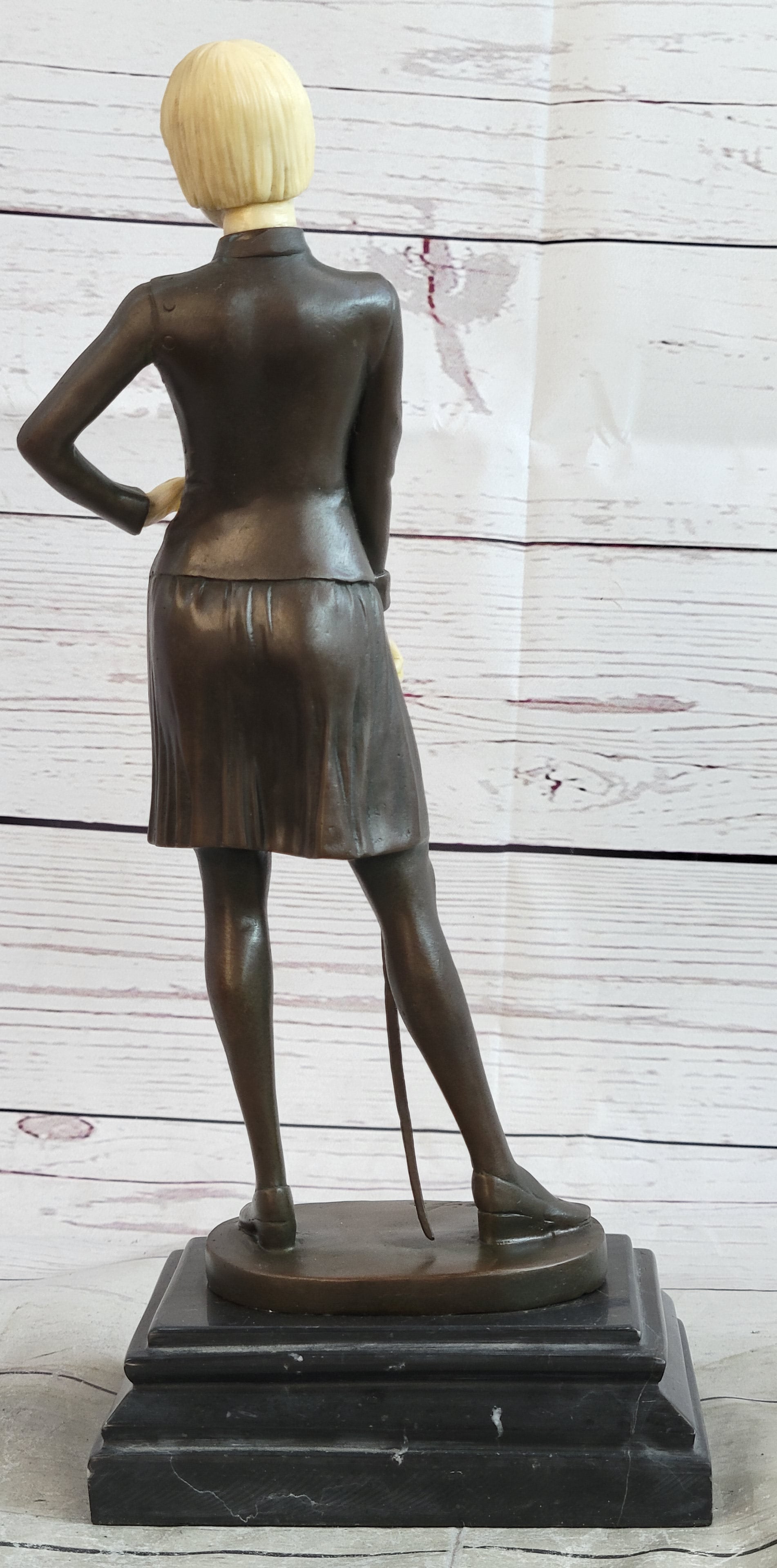 Hot Cast Bronze Female Fencer on Marble Base