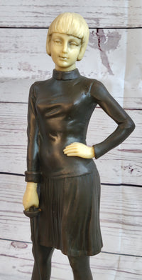 Hot Cast Bronze Female Fencer on Marble Base