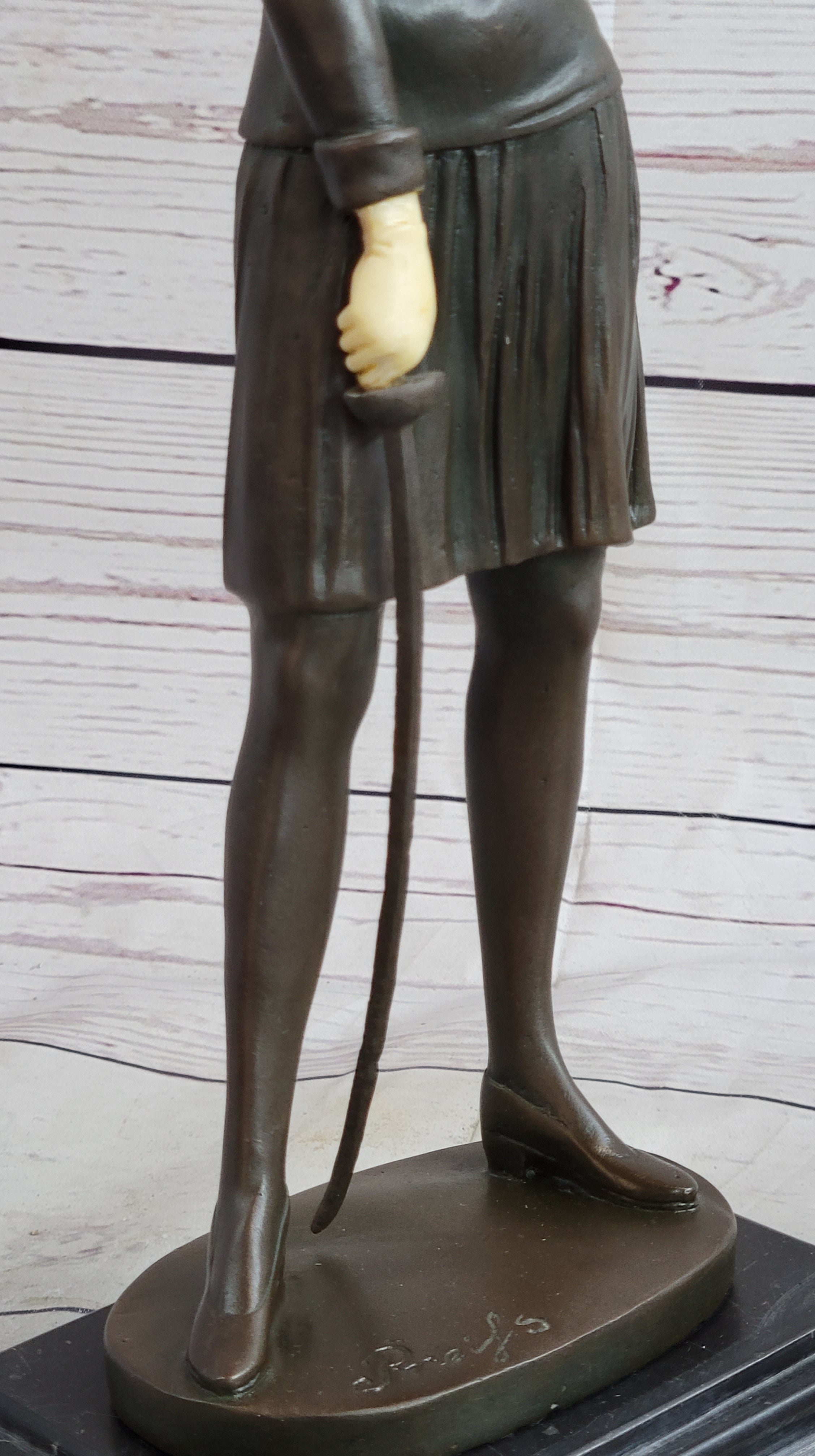 Hot Cast Bronze Female Fencer on Marble Base