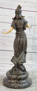 Art Deco Bronze Faux Bone Turkish Princess Sculpture Brown Marble Base