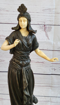 Art Deco Bronze Faux Bone Turkish Princess Sculpture Brown Marble Base