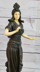 Art Deco Bronze Faux Bone Turkish Princess Sculpture Brown Marble Base