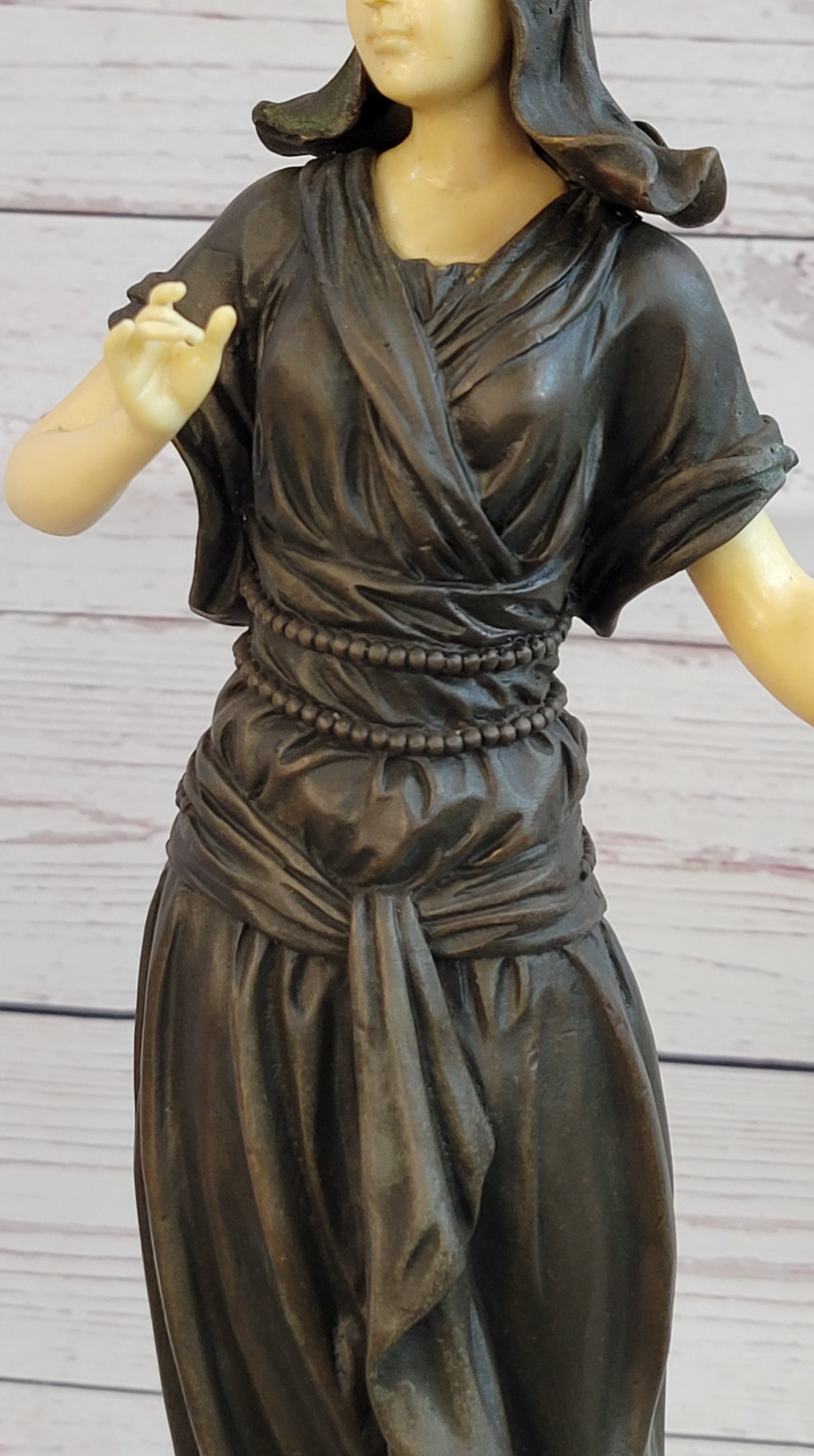 Art Deco Bronze Faux Bone Turkish Princess Sculpture Brown Marble Base