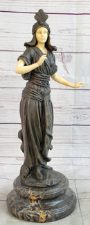 Art Deco Bronze Faux Bone Turkish Princess Sculpture Brown Marble Base