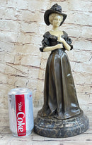 Victorian Era Woman in Hat Bronze Metal Art Deco Sculpture