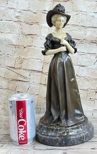 Victorian Era Woman in Hat Bronze Metal Art Deco Sculpture