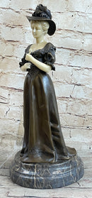 Victorian Era Woman in Hat Bronze Metal Art Deco Sculpture