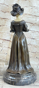 Victorian Era Woman in Hat Bronze Metal Art Deco Sculpture