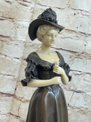 Victorian Era Woman in Hat Bronze Metal Art Deco Sculpture