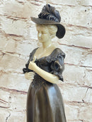 Victorian Era Woman in Hat Bronze Metal Art Deco Sculpture