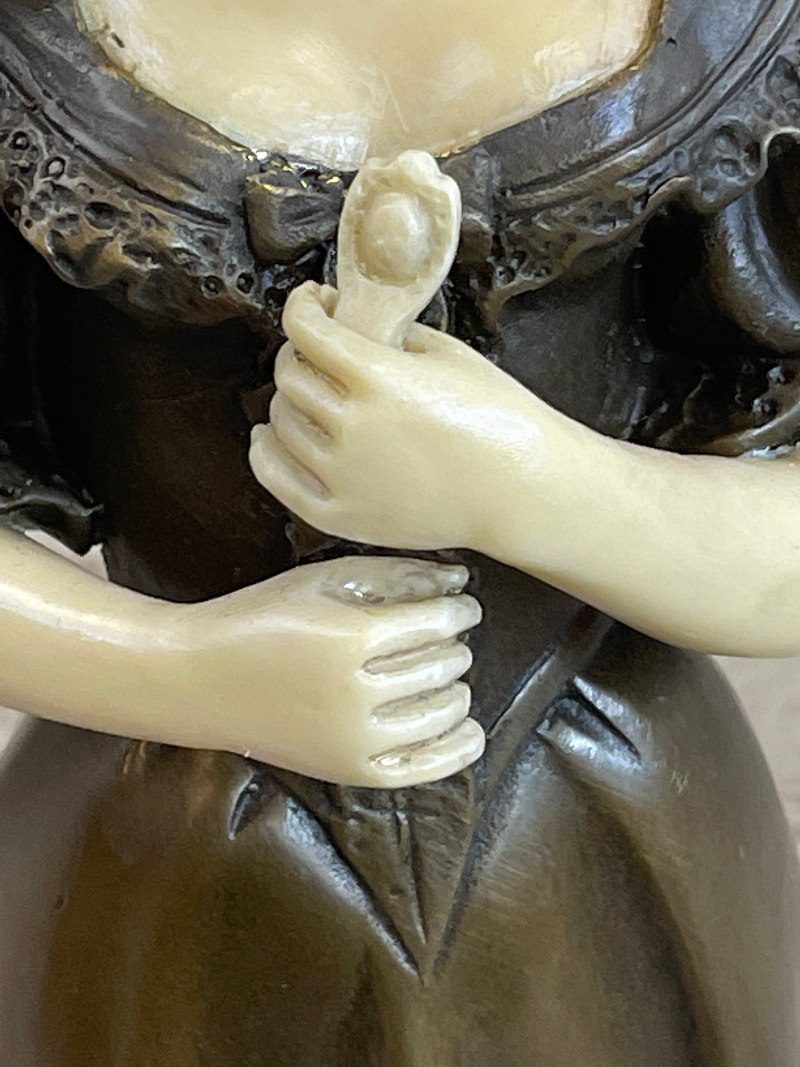 Victorian Era Woman in Hat Bronze Metal Art Deco Sculpture