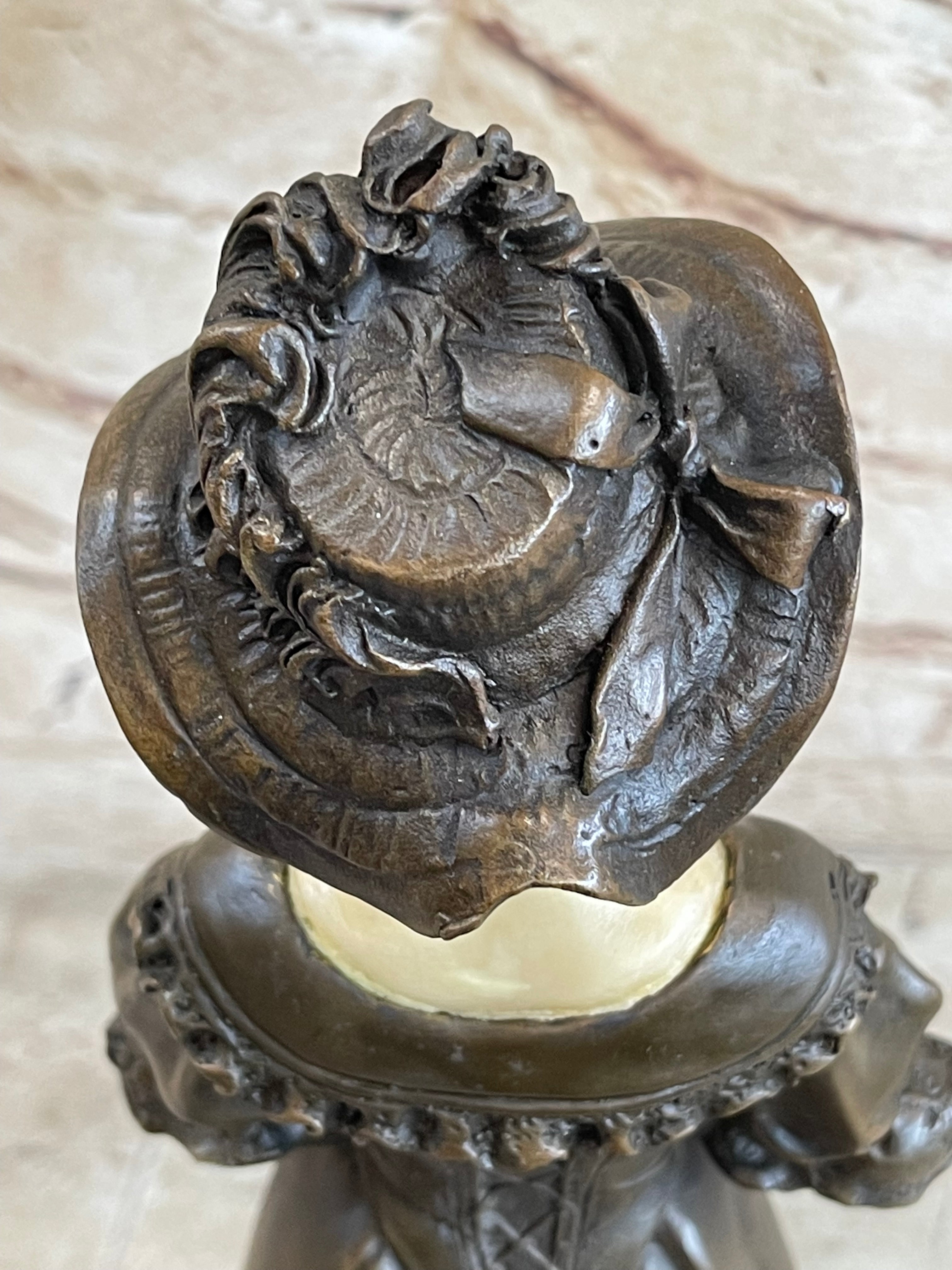 Victorian Era Woman in Hat Bronze Metal Art Deco Sculpture